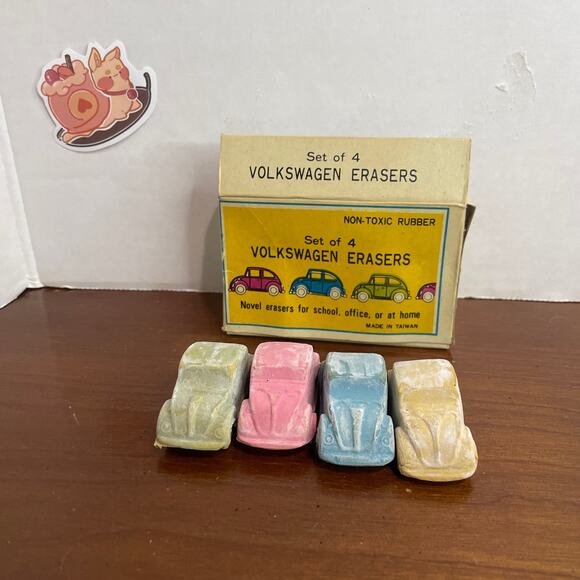 Vintage Volkswagen Erasers Non-toxic Rubber Set 4 Erasers For School Taiwain - Picture 1 of 7